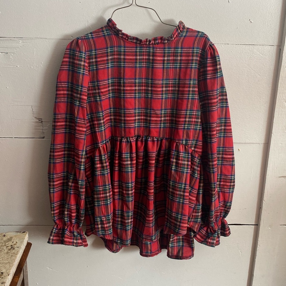 Plaid SHEIN Size M us 6 flannel blouse ruffles